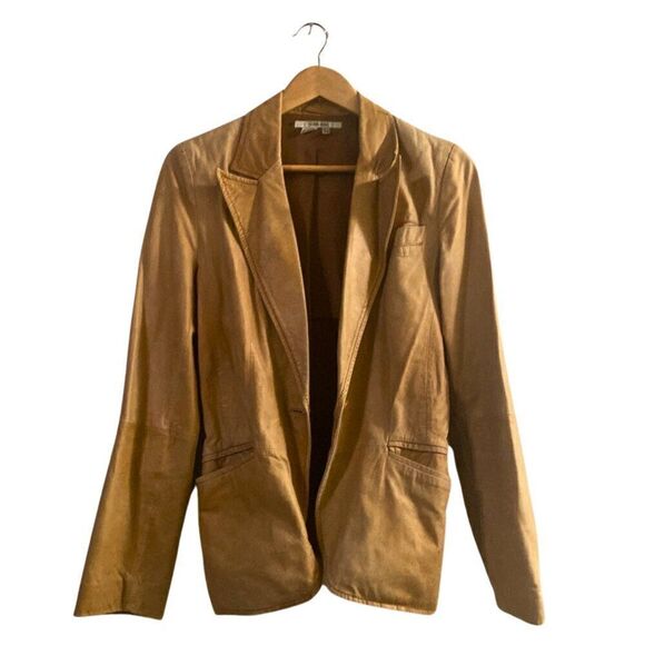 Vintage Y2K Zara Womens Tan Camel Distressed Soft Leather Jacket Coat - Picture 1 of 12